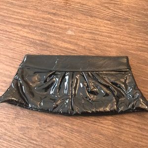 Black patent wrinkled leather clutch